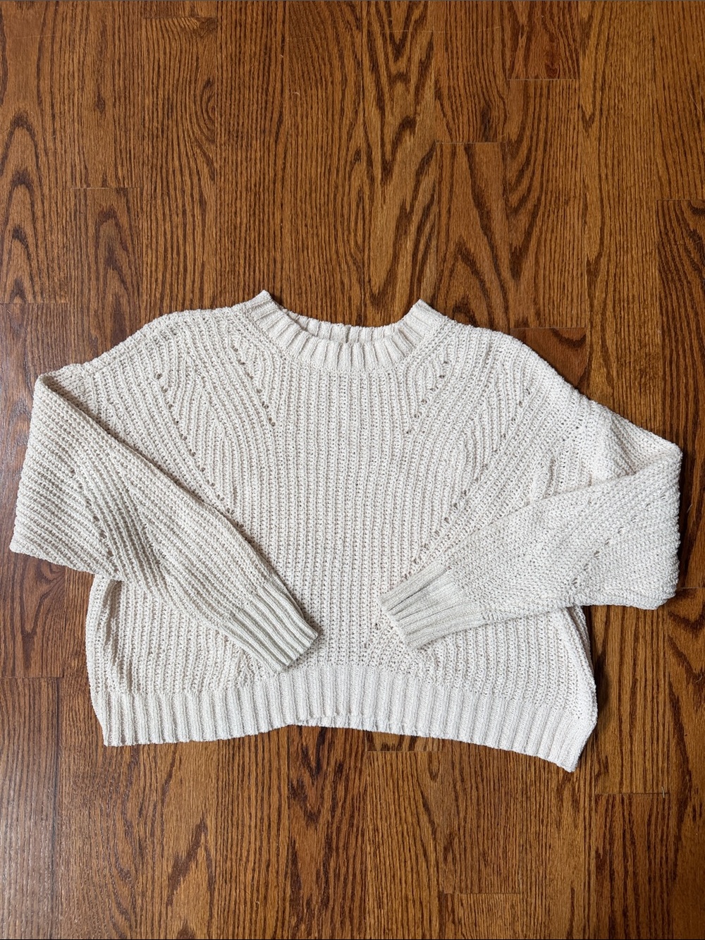 American Eagle Outfitters loose fit  ivory chenille Crew Neck Sweater